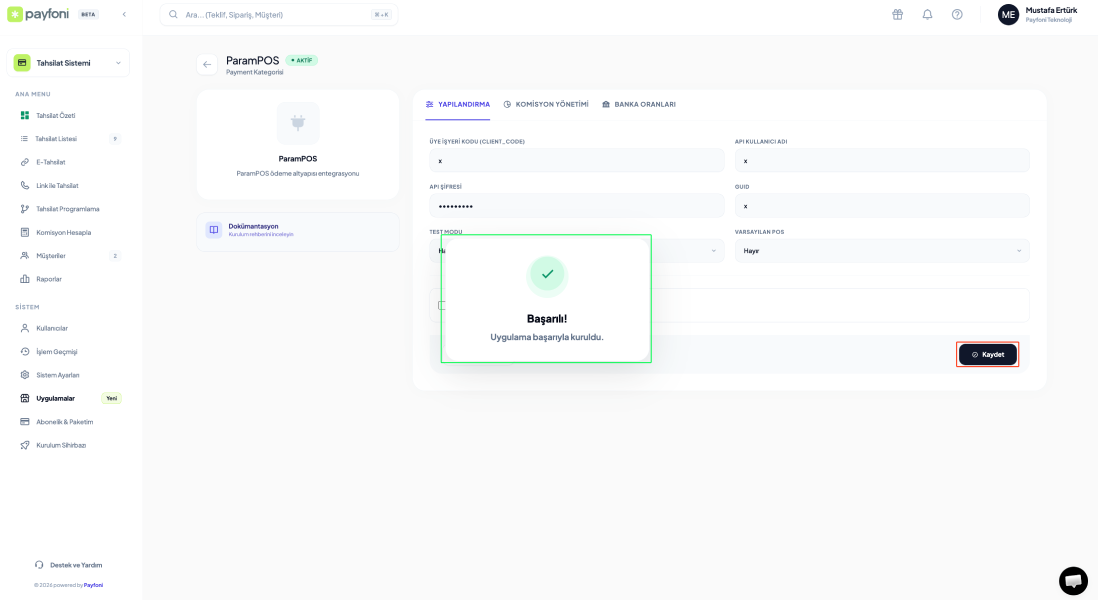 Başarılı API entegrasyonu