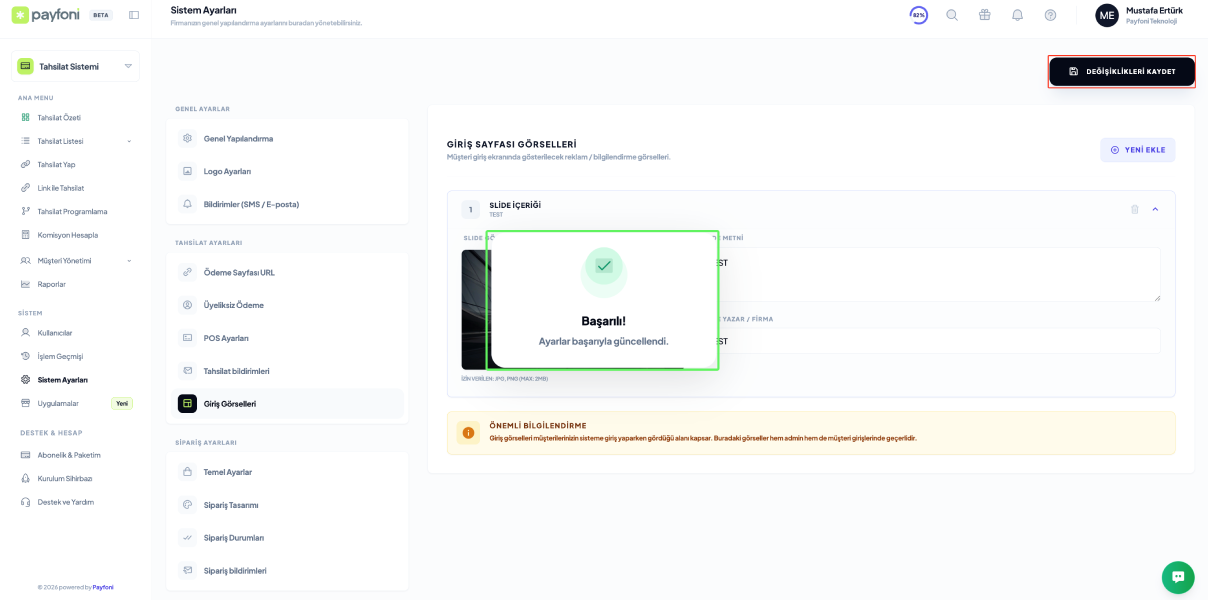 Değişiklikleri Kaydet