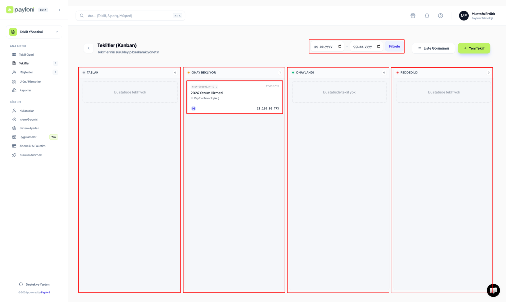 Kanban Teklif Durum Sayfası