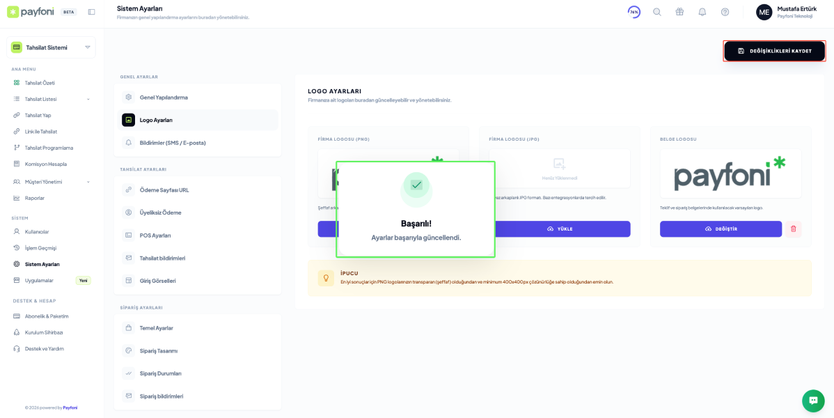 Logo Değişikliklerini Kaydet