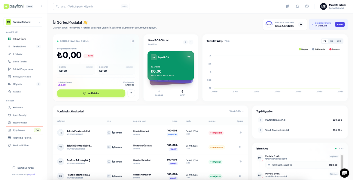 Payfoni Yönetim Ekranı