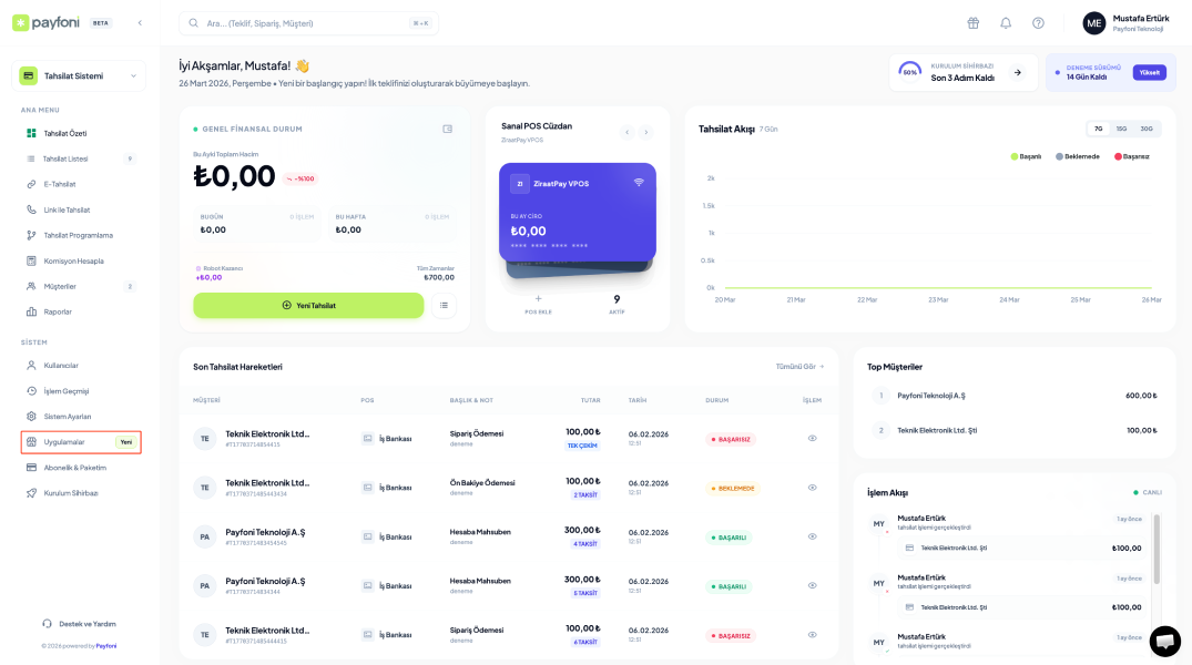 Payfoni Tahsilat Yönetim Paneli