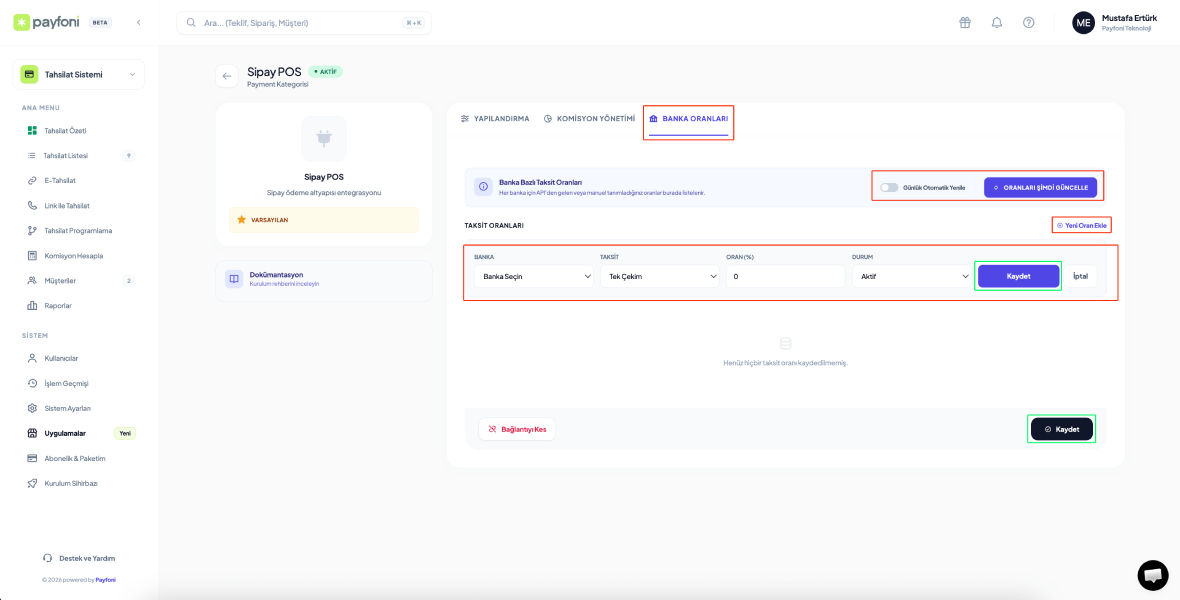 Otomatik Banka komisyonu ve Bireysel Komisyon Yönetimi