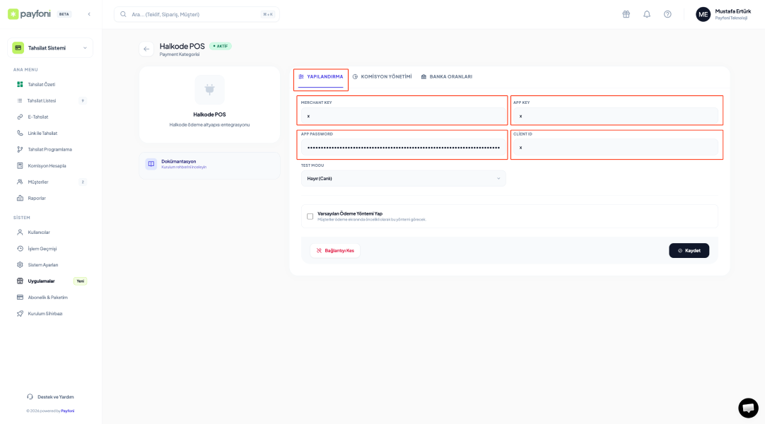 Halk Öde Api Entegrasyon