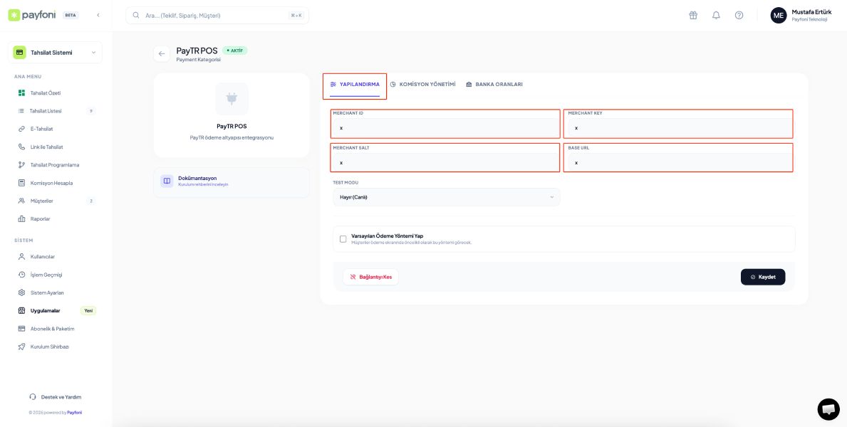 Sanal Pos entegrasyon ve yapılandırma