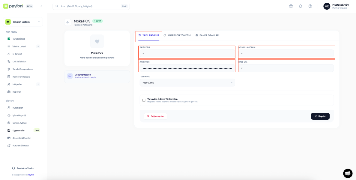 Sanal Pos Entegrasyon Ayarları