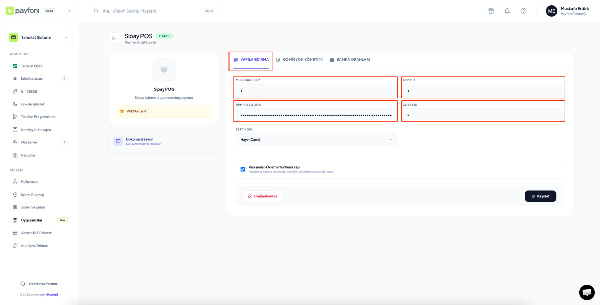 Sanal Pos Entegrasyon Ayarları