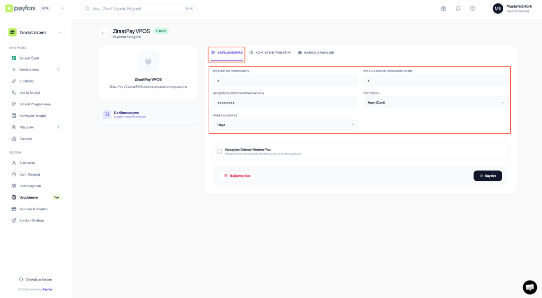 Sanal Pos Entegrasyon API Ayarları