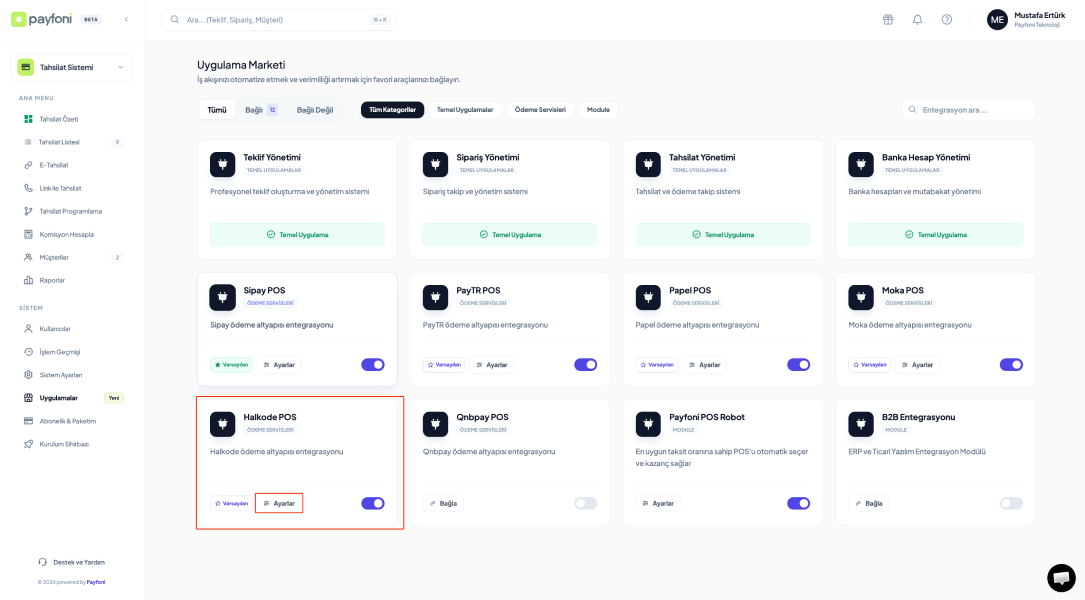 Sanal pos firma seçimi ve yönetimi