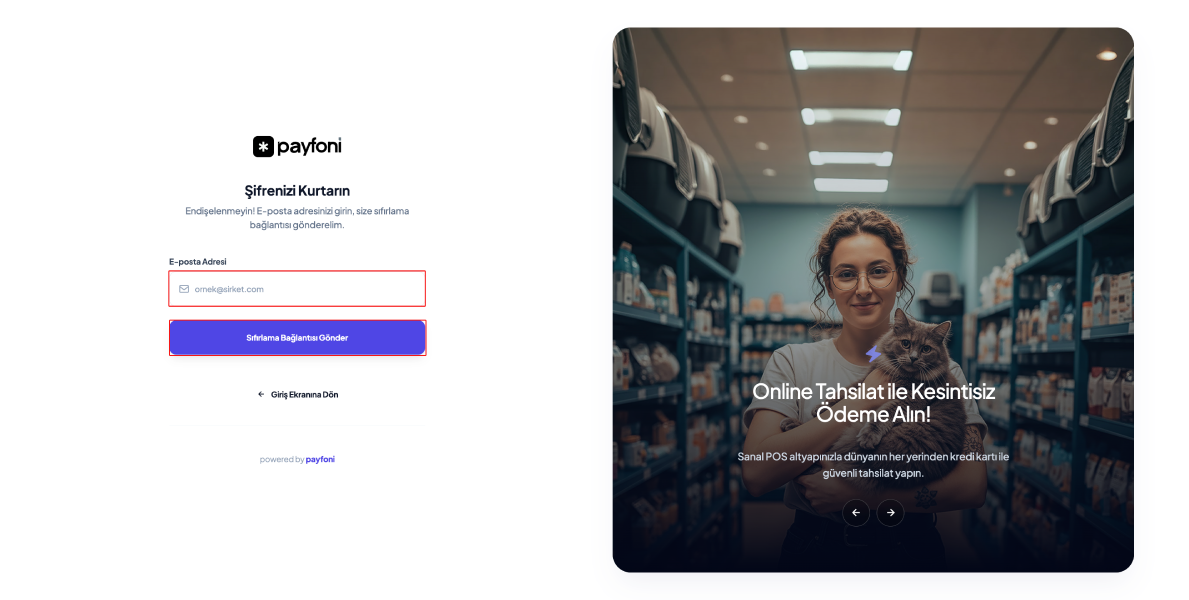 Kayıtlı e-postanızı girin ve alttaki butona tıklayın