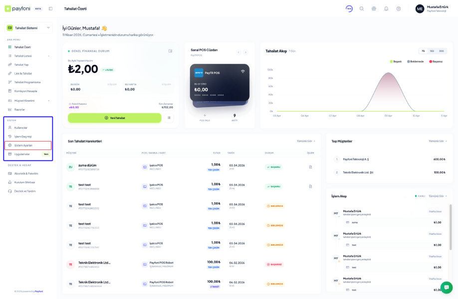 Sistem Ayarlarına Erişim
