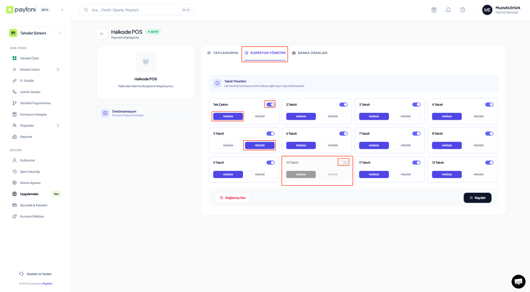 Taksit ve Komisyon Ayarları