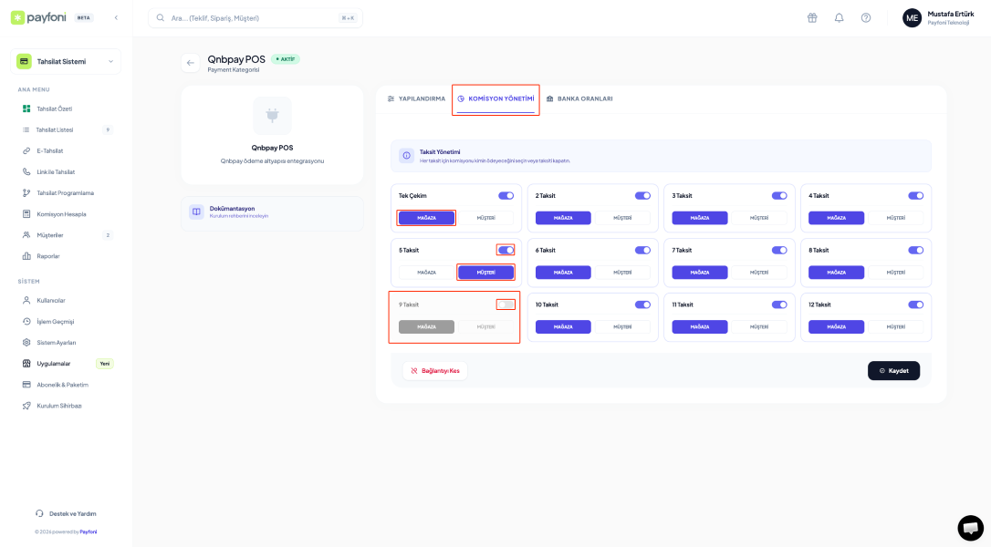 Taksit ve Komisyon Yönetimi