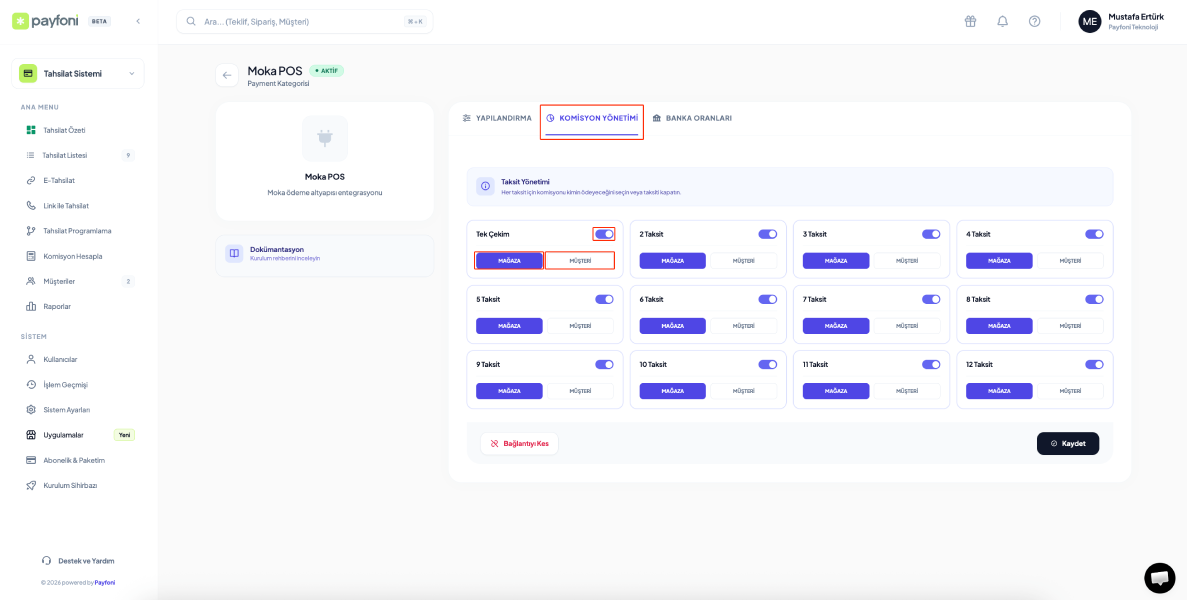 Taksit ve Komisyon Yönetimi