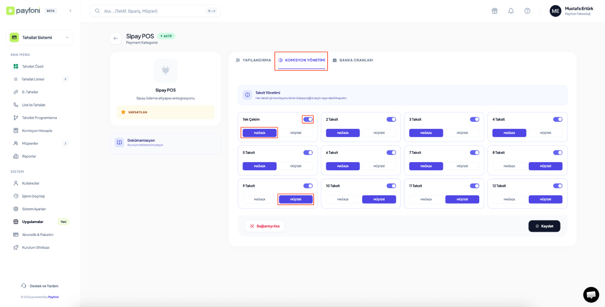 Taksit ve Komisyon Ücretlendirme Yönetimi