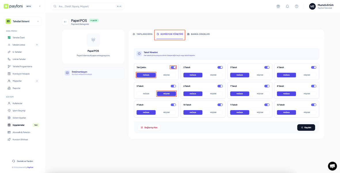Taksit ve Komisyon Yönetimi