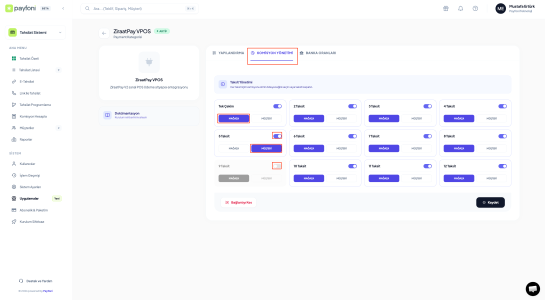 Taksit ve Komisyon Yönetimi