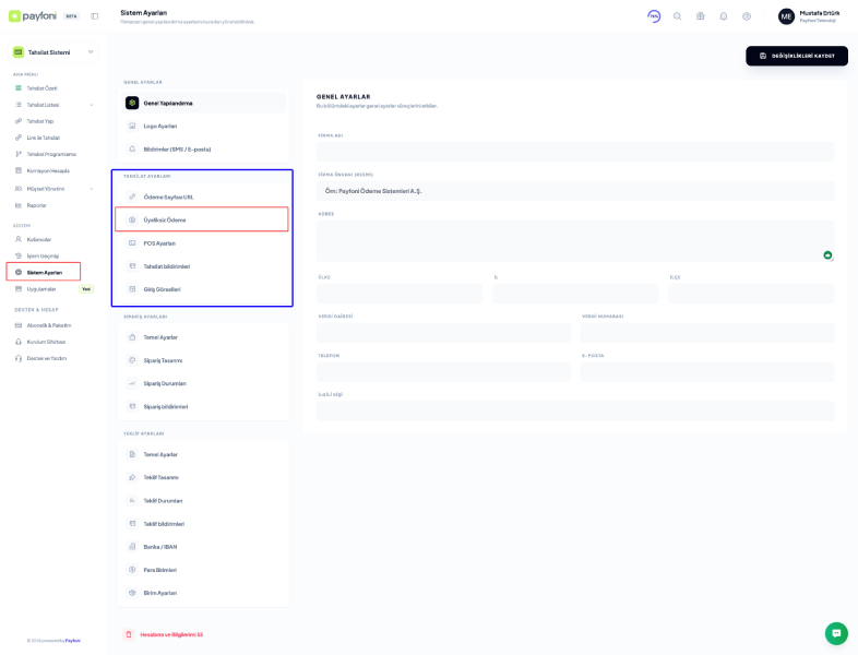 Üyeliksiz Ödeme Ayarlarına Erişim